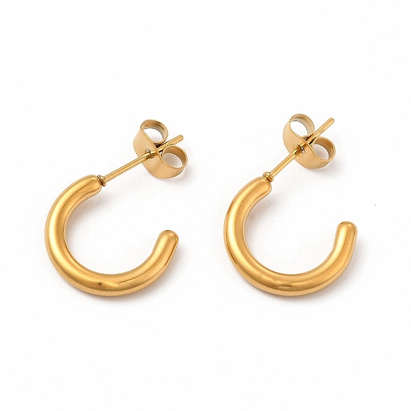 

PandaHall 304 Stainless Steel Ring Stud Earrings, Half Hoop Earrings for Women, Real 18K Gold Plated, 15x13x2mm, Pin: 0.7mm 304 Stainless...