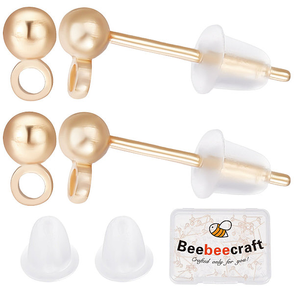 

PandaHall Beebeecraft 60Pcs Brass Stud Earrings Findings, Ball Stud Earring Post, with Horizontal Loops and 100Pcs Plastic Ear Nuts...