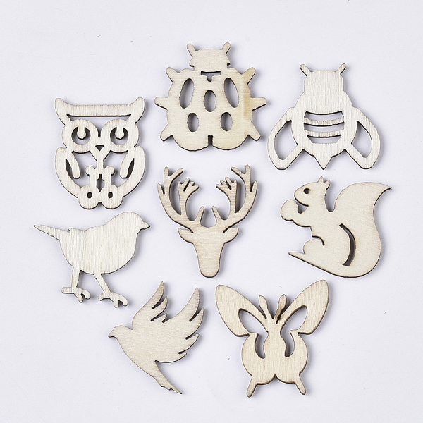 

PandaHall Laser Cut Wood Shapes, Unfinished Wooden Embellishments, Wooden Cabochons, Animal Theme, Mixed Shapes, PapayaWhip..., Orange