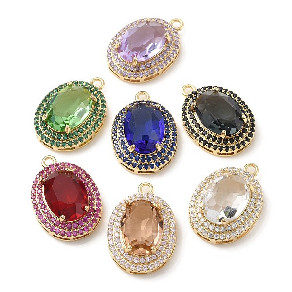 

PandaHall Brass with K9 Glass & Rhinestone Pendants, Light Gold, Oval Charms, Mixed Color, 23.5x16x8mm, Hole: 1.8mm K9 Glass Oval Multicolor
