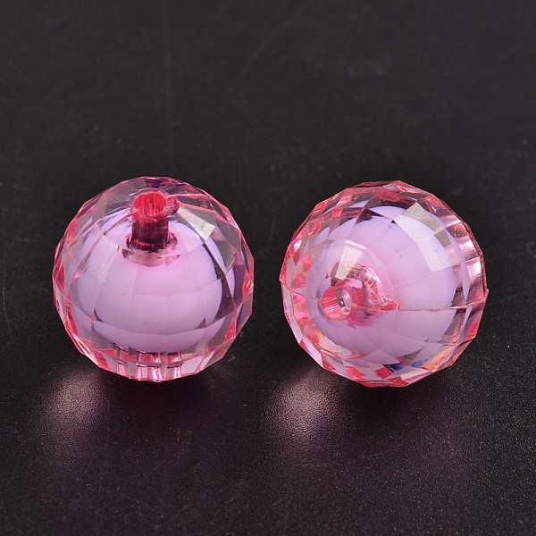 

PandaHall Transparent Acrylic Beads, Bead in Bead, Faceted, Round, Hot Pink, 20mm, Hole: 2mm, about 110pcs/500g Acrylic Round Pink