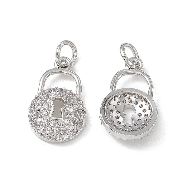 

PandaHall Brass Micro Pave Cubic Zirconia Pendants, with Jump Ring, Lock Charm, Platinum, 17x10x3mm, Hole: 3.3mm Brass+Cubic Zirconia Lock..., Clear
