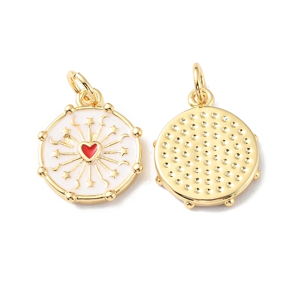 

PandaHall Rack Plating Brass Pendants with Jump Ring, with Enamel, Long-Lasting Plated, Real 18K Gold Plated, Cadmium Free & Lead Free, Flat..., White