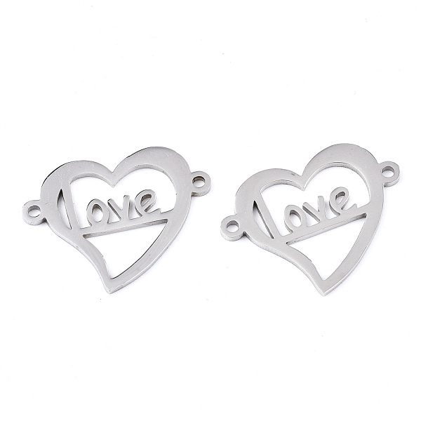 

PandaHall 201 Stainless Steel Links Connectors, Laser Cut, for Valentine's Day, Heart with Word Love, Stainless Steel Color, 16.5x21.5x1mm...
