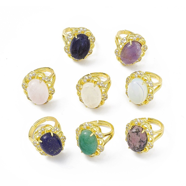 

PandaHall Gemstone Flower Adjustable Ring with Cubic Zirconia, Golden Brass Jewelry for Women, Cadmium Free & Lead Free, US Size 8 1/2...