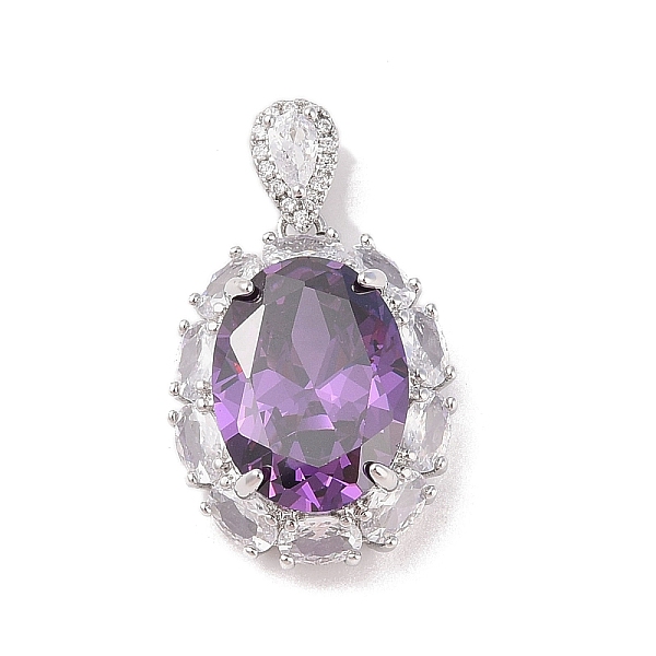 

PandaHall Rack Plating Brass Micro Pave Cubic Zirconia Pendants, Long-lasting Plated, Oval, Lilac, 30mm, Hole: 2.5x6.5mm Brass+Cubic..., Purple