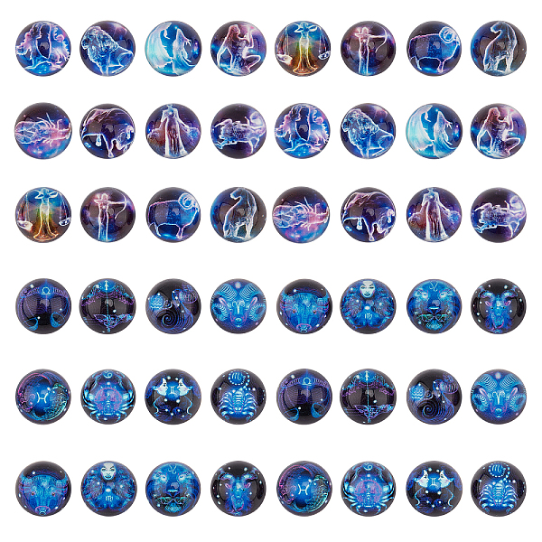 

PandaHall ARRICRAFT Glass Cabochons, Half Round/Dome, For Jewelry Making, 12 Constellations Pattern, Mixed Color, 20x10mm, 24pcs/set..., Multicolor