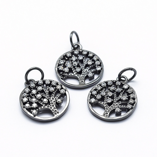 

PandaHall Brass Micro Pave Cubic Zirconia Charms, Flat Round with Tree of Life, Gunmetal, 15x12.5x2mm, Hole: 3mm Brass+Cubic Zirconia Flat..., Clear