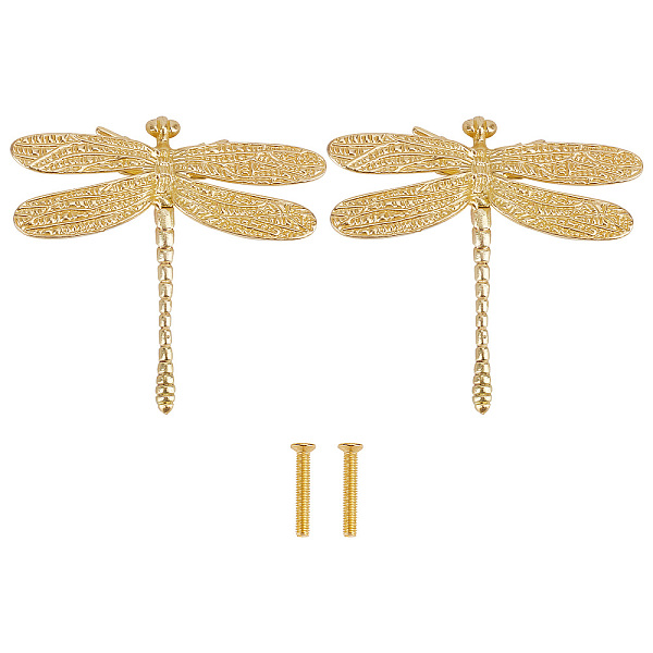 PandaHall GORGECRAFT 2PCS Gold Brass Dragonfly Knobs Creative Animal Handle Dragonfly Shape Knob Single Hole Furniture Drawer Knobs for...