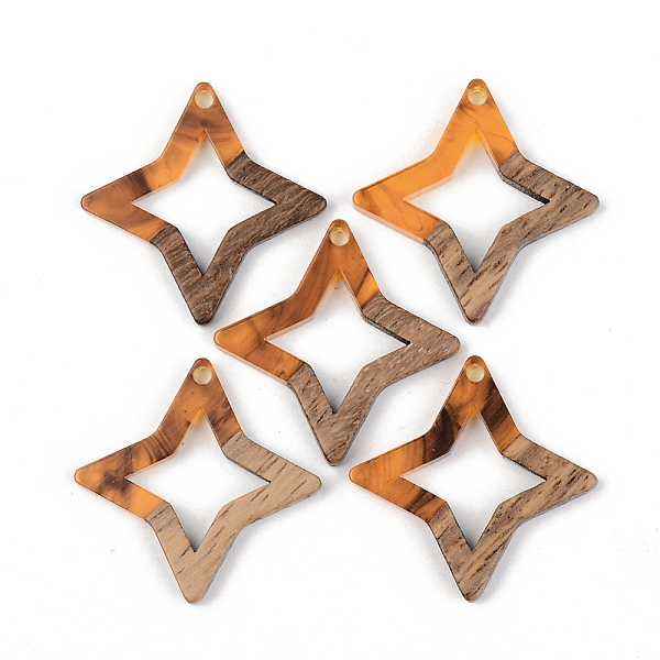 

PandaHall Resin & Walnut Wood Pendants, Star, Orange, 29.5x29.5x3mm, Hole: 2mm Resin+Wood Star Orange