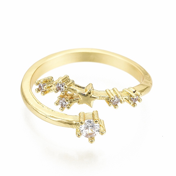 

PandaHall Brass Pave Clear Cubic Zirconia Cuff Rings, Open Rings, Nickel Free, 12 Constellation/Zodiac Sign, Real 16K Gold Plated, Taurus...