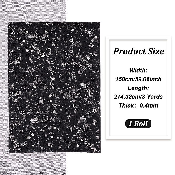 

PandaHall BENECREAT Polyester Silver Stamping Star Mesh Lace Fabric, for DIY Clothing Accessories, Black, 59-1/8 inch(1500mm), 3 yards/pc...