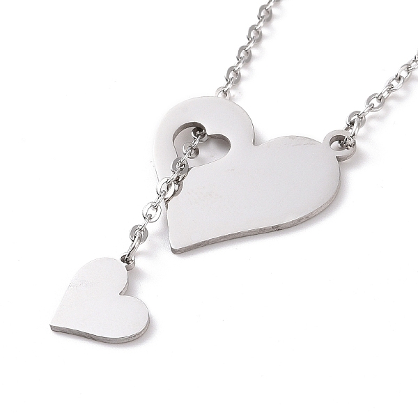 

PandaHall 302 Stainless Steel Heart Puzzle Pendant Lariat Necklaces, Lariat Y Necklace with Cable Chains for Women, Stainless Steel Color...