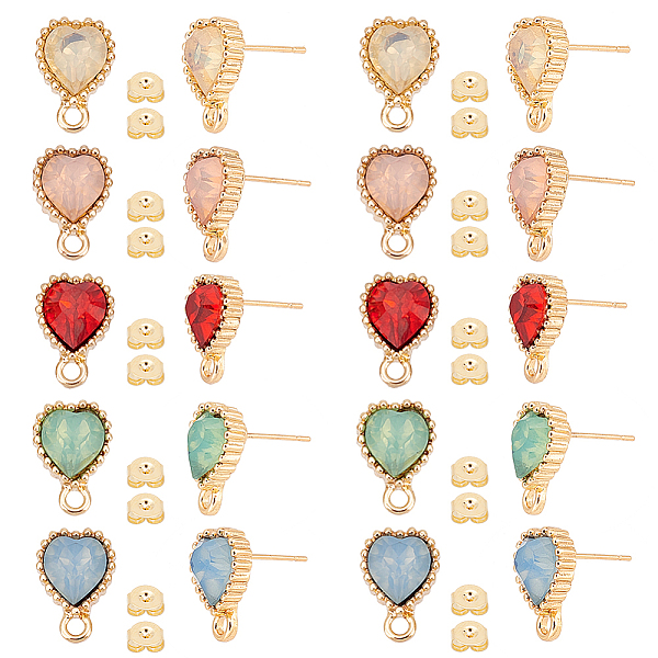 

PandaHall Olycraft 20Pcs 5 Color Alloy Stud Earring Finding, with Resin Rhinestone and Horizontal Loops, Heart, with 100Pcs Ear Nut, Golden..., Multicolor