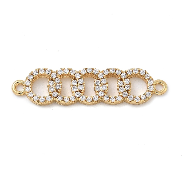 Rack Plating Brass Micro Pave Clear Cubic Zirconia 5 Rings Connector Charms