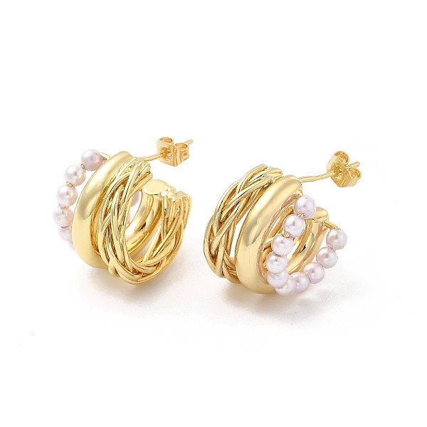 

PandaHall Brass Thick Arch Stud Earring, Rotating ABS Pearl Beaded Half Hoop Earrings for Anxiety Stress Relief Jewelry, Golden..., White