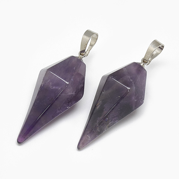

PandaHall Natural Amethyst Pendants, with Platinum Tone Brass Findings, Bicone, 36~38x16.5x14.5~15mm, Hole: 5x8mm Amethyst Bicone