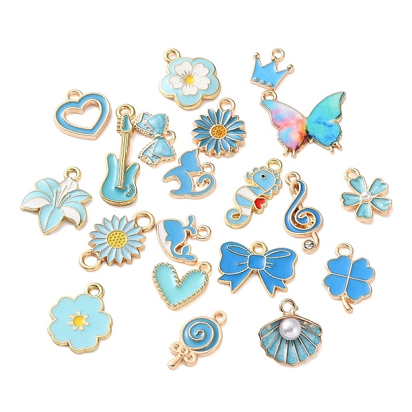 Deep Sky Blue Alloy Enamel Pendants