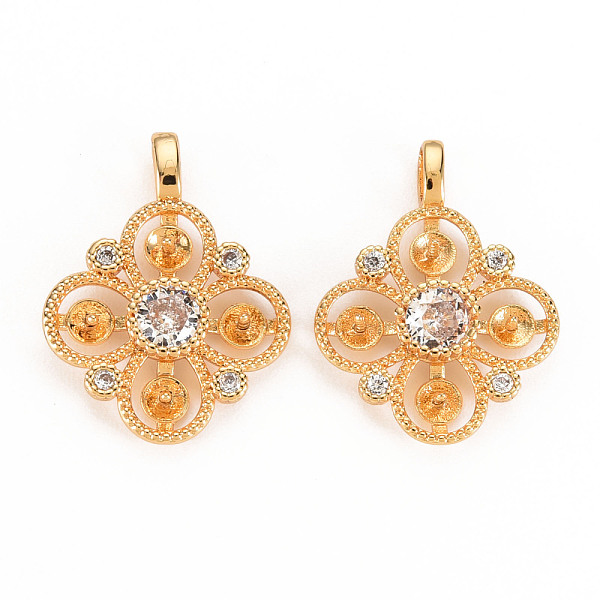 

PandaHall Brass Micro Pave Clear Cubic Zirconia Peg Bails, for Half Drilled Bead, Nickel Free, Flower, Real 18K Gold Plated, 19x15x3.5mm...