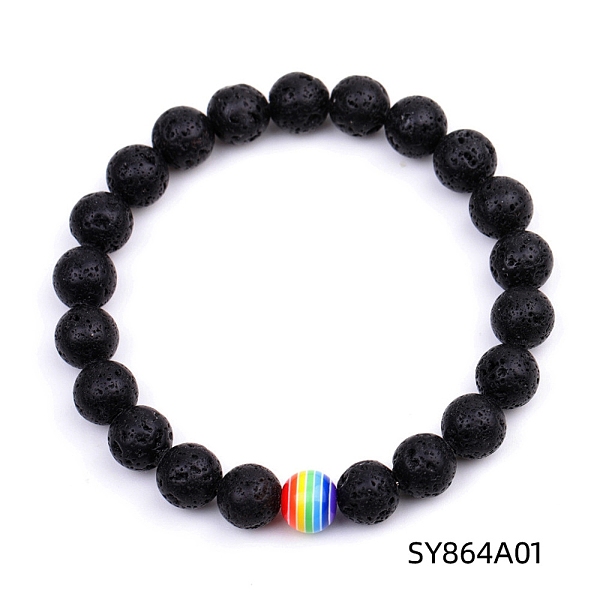 

PandaHall Natural Lava Rock & Glass Round Beaded Stretch Bracelet, 7-1/4~7-1/2 inch(18.5~19cm) Lava Rock Round