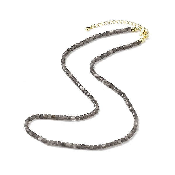 

PandaHall Natural Silver Sheen Obsidian Cube Beaded Necklace for Women, 16.34 inch(41.5cm) Obsidian