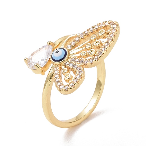 

PandaHall Clear Cubic Zirconia Butterfly with Enamel Evil Eye Open Cuff Ring, Real 18K Gold Plated Brass Jewelry for Women, Cadmium Free &...