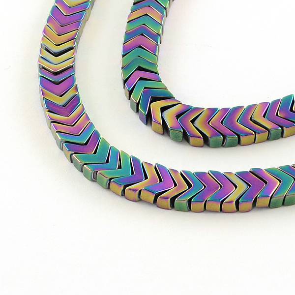 PandaHall Electroplate Non-magnetic Synthetic Hematite Bead Strands, Arrowhead, Multi-color Plated, 4.5x7.8x3mm, Hole: 1mm, about...