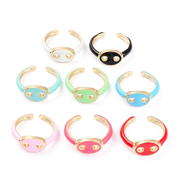 

PandaHall Brass Enamel Cuff Rings, Open Rings, Long-Lasting Plated, Oval, Real 18K Gold Plated, Mixed Color, US Size 6, Inner Diameter: 17mm..., Multicolor