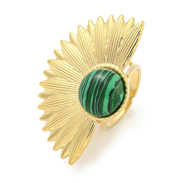 

PandaHall Ion Plating(IP) 304 Stainless Steel Synthetic Malachite Cuff Rings, Fan Open Rings for Women Men, Real 18K Gold Plated...