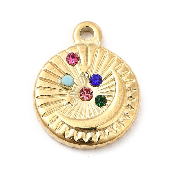 

PandaHall Colorful Rhinestone Pendants, Ion Plating(IP) 304 Stainless Steel Finding, Sun with Moon & Star, Golden, 18.5x15x3mm, Hole: 1.5mm..., Multicolor