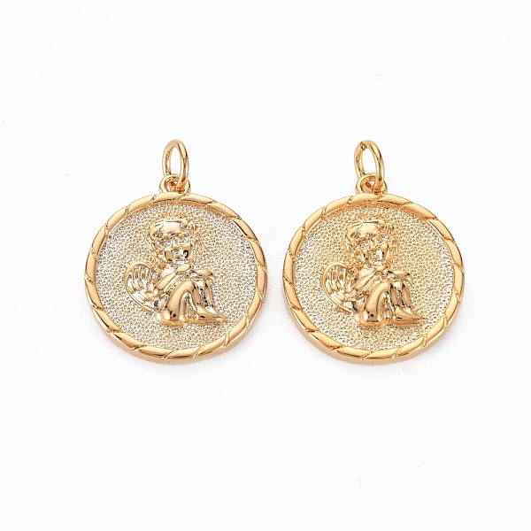 

PandaHall Brass Pendants, Nickel Free, Flat Round, Real 18K Gold Plated, 19x17x3mm, jump Ring: 5x1mm, Inner Diameter: 3.5mm Brass Flat Round