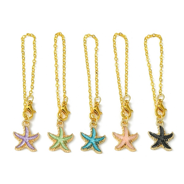 

PandaHall Alloy Enamel Starfish Cup Pendant Decorations, with Brass Flat Oval Cable Chains, Mixed Color, 133mm Alloy+Enamel Starfish..., Multicolor