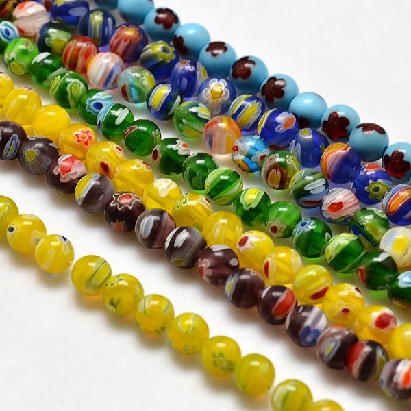 

PandaHall Round Millefiori Glass Beads Strands, Mixed Color, 6mm, Hole: 1mm, about 67pcs/strand, 14.7 inch Millefiori Lampwork Round..., Multicolor