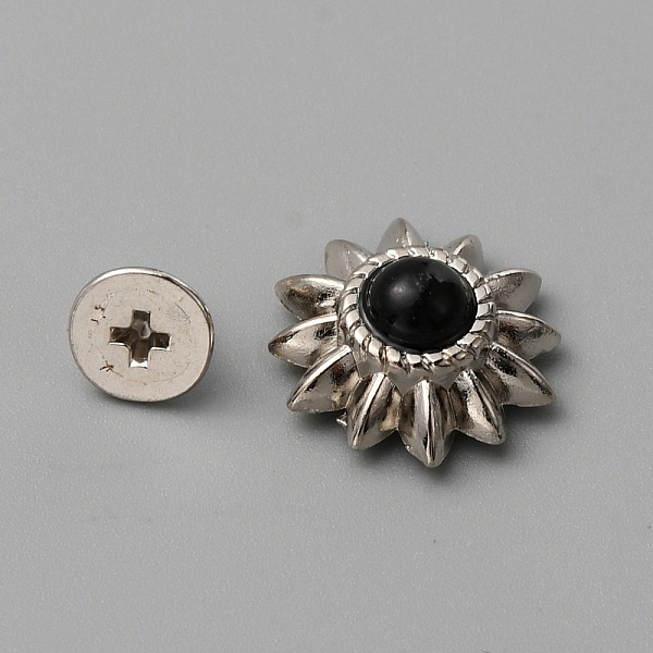 

PandaHall Zinc Alloy Buttons, with Synthetic Turquoise and Iron Screws, for Purse, Bags, Leather Crafts Decoration, Chrysanthemum, Black...
