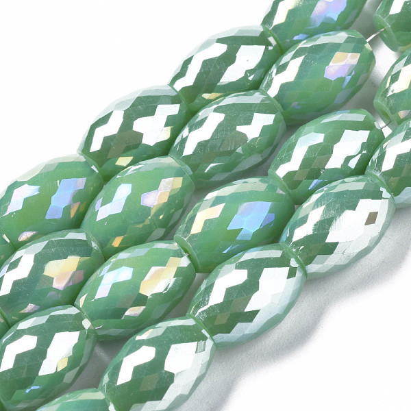 

PandaHall Electroplate Glass Beads Strands, AB Color Plated, Faceted, Oval, Medium Sea Green, 11x8mm, Hole: 1.2mm, about 60pcs/strand, 26.38...