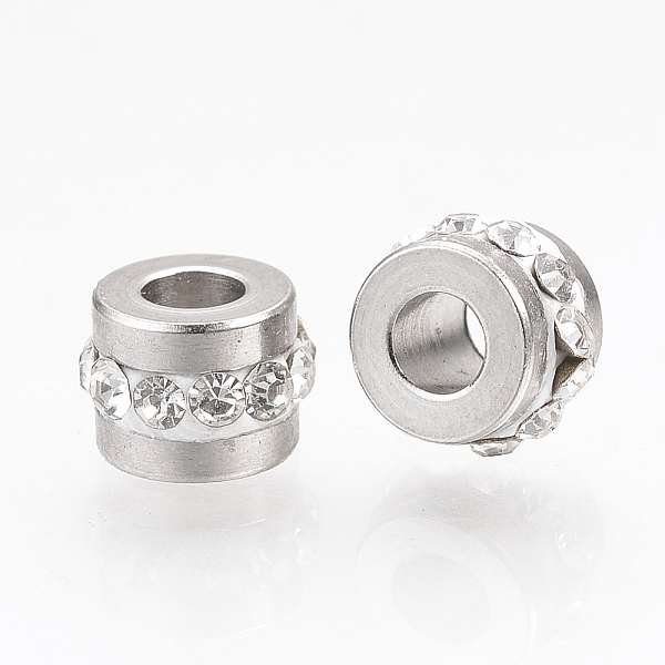 

PandaHall 201 Stainless Steel Rhinestone Beads, Column, Stainless Steel Color, 7x5mm, Hole: 3mm Stainless Steel+Rhinestone Column Clear