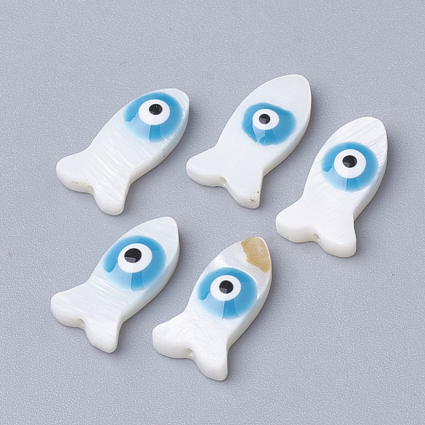 

PandaHall Natural Freshwater Shell Beads, Fish with Evil Eye, Dodger Blue, 15.5x8.5x3.5mm, Hole: 0.8~1mm Freshwater Shell Fish Blue