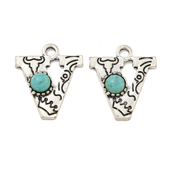 

PandaHall Synthetic Turquoise & Alloy Pendants, Letter Charms, Antique Silver, Letter V, 24.5x21x5mm, Hole: 3mm Synthetic Turquoise Letter V