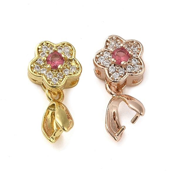 

PandaHall Rack Plating Brass Micro Pave Clear Cubic Zirconia Ice Pick Pinch Bails, Long-Lasting Plated, Lead Free & Cadmium Free, Flower...