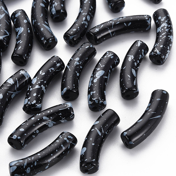 

PandaHall Opaque Spray Painted Acrylic Beads, Two Tone, Curved Tube, Black, 32x10x8mm, Hole: 1.8mm, about 330pcs/500g Acrylic Tube Black