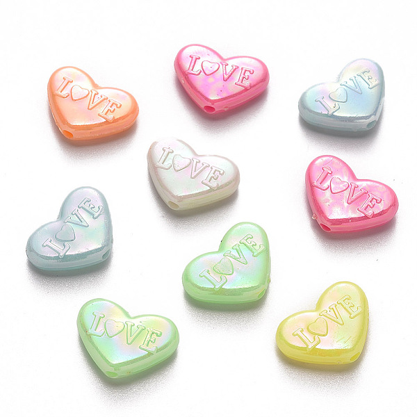 

PandaHall Opaque Acrylic Beads, for Valentine's Day, AB Color Plated, Heart with Word Love, Mixed Color, 13x18x5mm, Hole: 2mm, about..., Multicolor