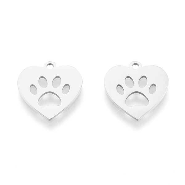 

PandaHall 201 Stainless Steel Charms, Laser Cut Pendants, Heart with Dog Paw Prints , Stainless Steel Color, 15x15x1mm, Hole: 1.5mm 201...