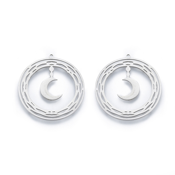 

PandaHall 201 Stainless Steel Pendants, Ring with Moon, Stainless Steel Color, 33.5x31.5x1mm, Hole: 1.6mm 201 Stainless Steel Ring