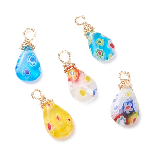 

PandaHall Handmade Millefiori Glass Pendants, with Eco-Friendly Copper Wire Wrapped, Teardrop, Mixed Color, 17x7~8x3.5mm, Hole: 2.5mm..., Multicolor