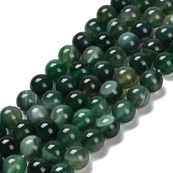 

PandaHall Natural Striped Agate/Banded Agate Beads Strands, Round, Dyed & Heated, Sea Green, 10~10.5mm, Hole: 1.2mm, about 38pcs/strand...