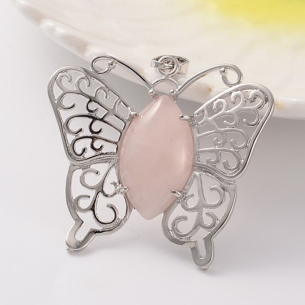 

PandaHall Butterfly Platinum Tone Brass Natural Rose Quartz Pendants, 43x45x7mm, Hole: 9x5mm Rose Quartz Butterfly