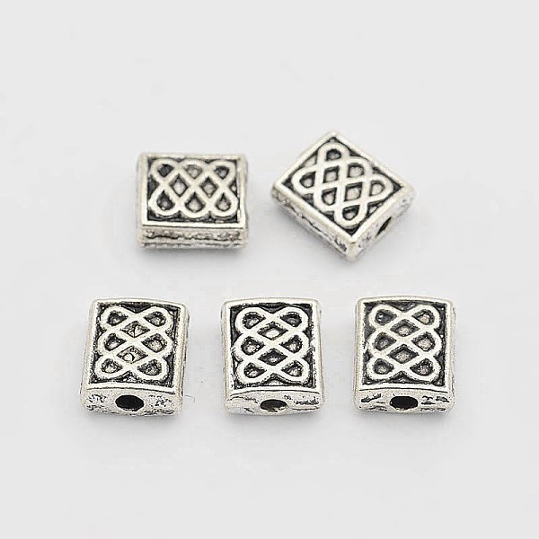 

PandaHall Tibetan Style Alloy Beads, Rectangle Carved Endless Knot, Antique Silver, 6x7x3mm, Hole: 1mm Alloy Rectangle