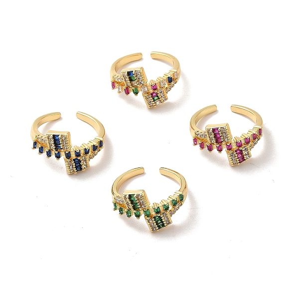 

PandaHall Cubic Zirconia Rectangle Open Cuff Ring, Real 18K Gold Plated Wide Ring for Women, Mixed Color, US Size 6 1/2(16.9mm) Brass+Cubic..., Multicolor