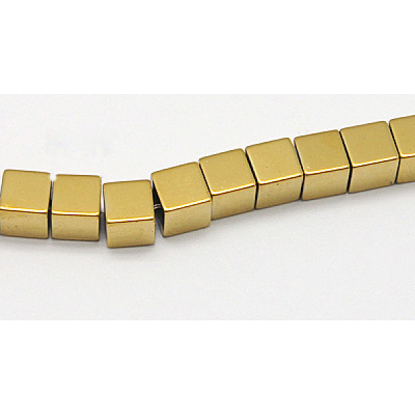 

PandaHall Non-Magnetic Synthetic Hematite Beads Strands, Cube, Golden Plated, Size: about 4mm long, 4mm wide, 4mm thick, hole: 1mm..., Gold