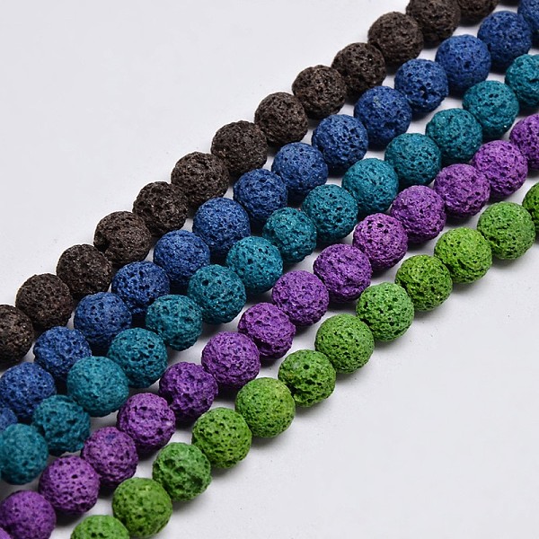 

PandaHall Natural Lava Rock Round Bead Strands, Dyed, Mixed Color, 6mm, Hole: 1mm, about 63pcs/strand, 15.7 inch Lava Rock Round Multicolor